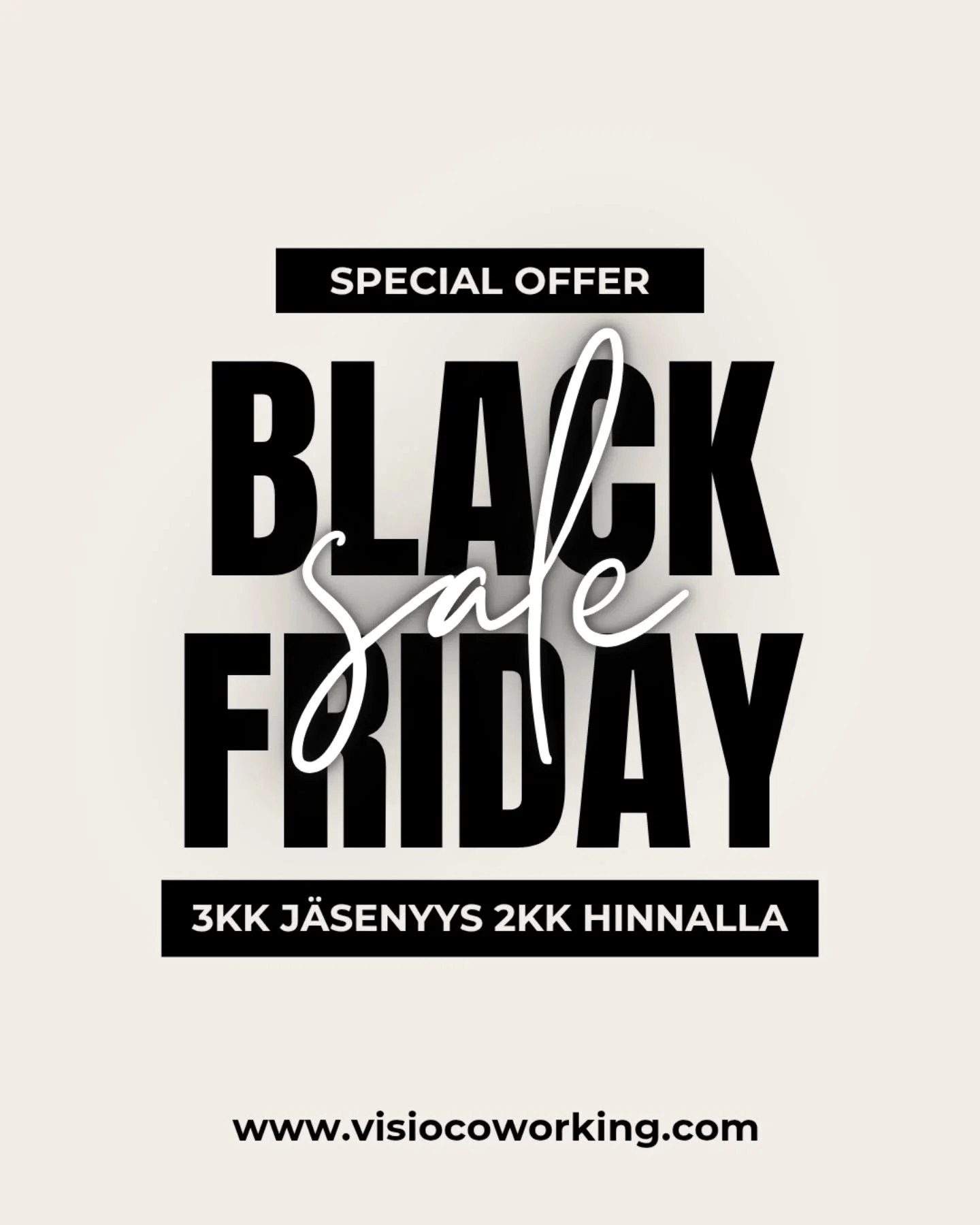 ✨ BLACK FRIDAY TARJOUS ✨

3 kuukauden j&auml;senyys &ndash; 2 kuukauden hinnalla!

Unelmien ty&ouml;p&auml;iv&auml;t odottavat ❤️
Modernit ty&ouml;pisteet, rauhallinen keskittymisymp&auml;rist&ouml;, l&auml;mmin yhteis&ouml; &ndash; nyt huikeaan Blac