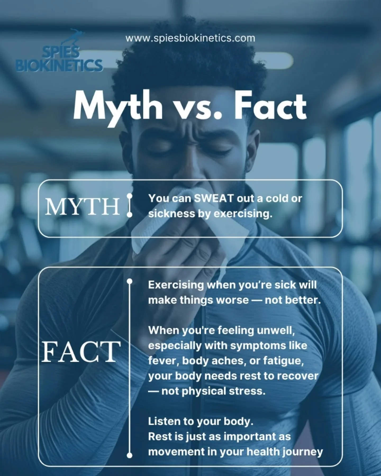 🤒💦 “I’ll just sweat it out in the gym...”
Have you heard this one before?
Let’s bust the myth! ⬆️
Your body needs rest, not punishment.
Give yourself time to heal — the weights and treadmill will still be there when yo