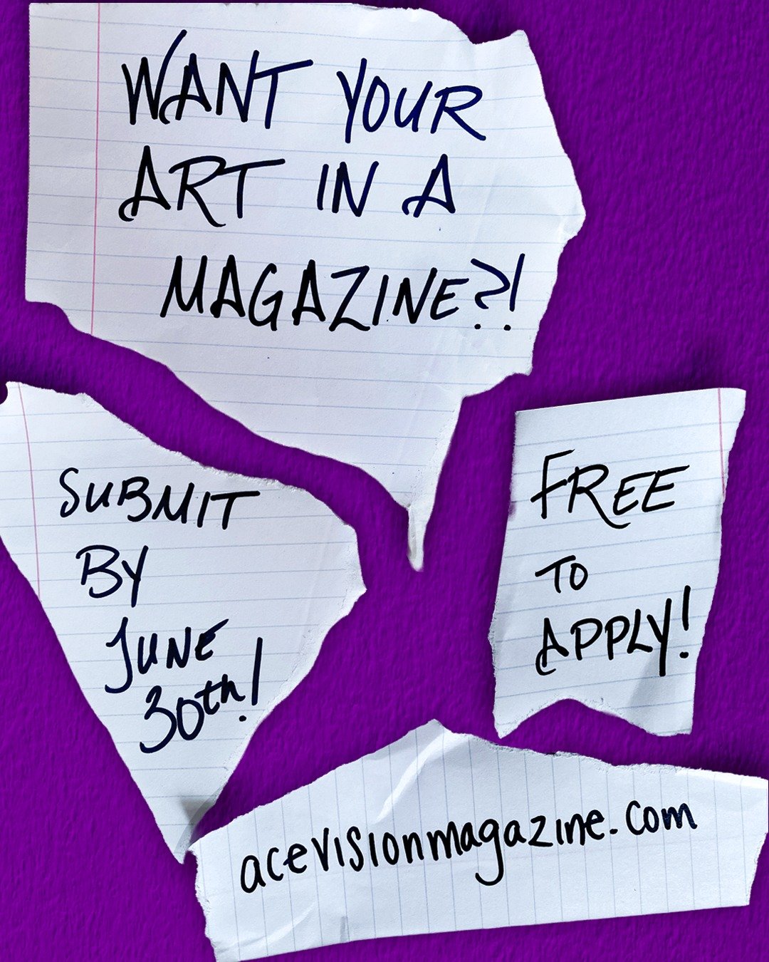 Ever dreamt of seeing your art in a magazine?

This is your sign.
AceVision Magazine is officially open for submissions!

✅ All mediums welcome (art, photography, writing, comics, physical products&mdash;go wild!)
✅ No experience needed
✅ Queer and p