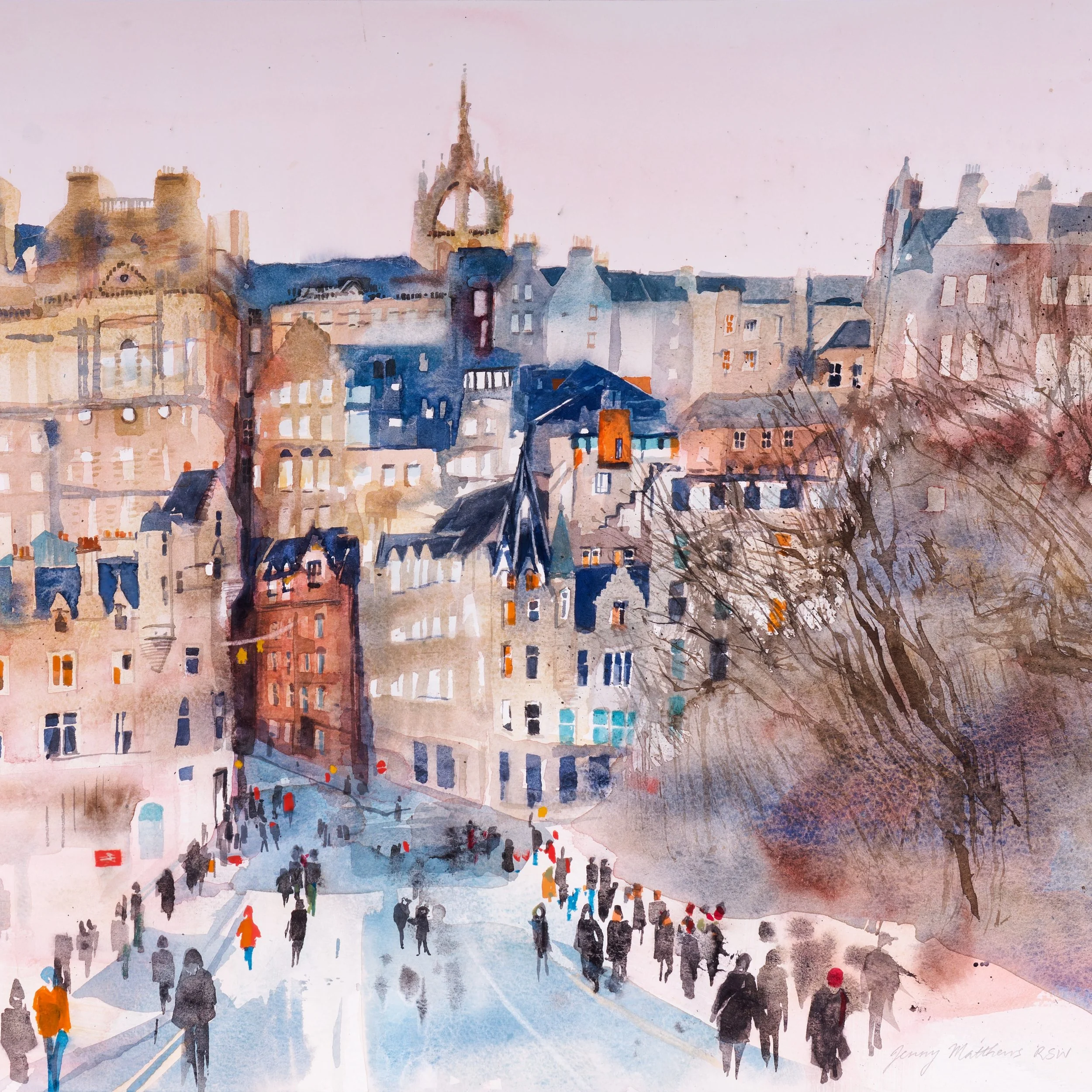 Bustle on Waverley Bridge, Edinburgh Jenny Matthews RSW cropped.jpg