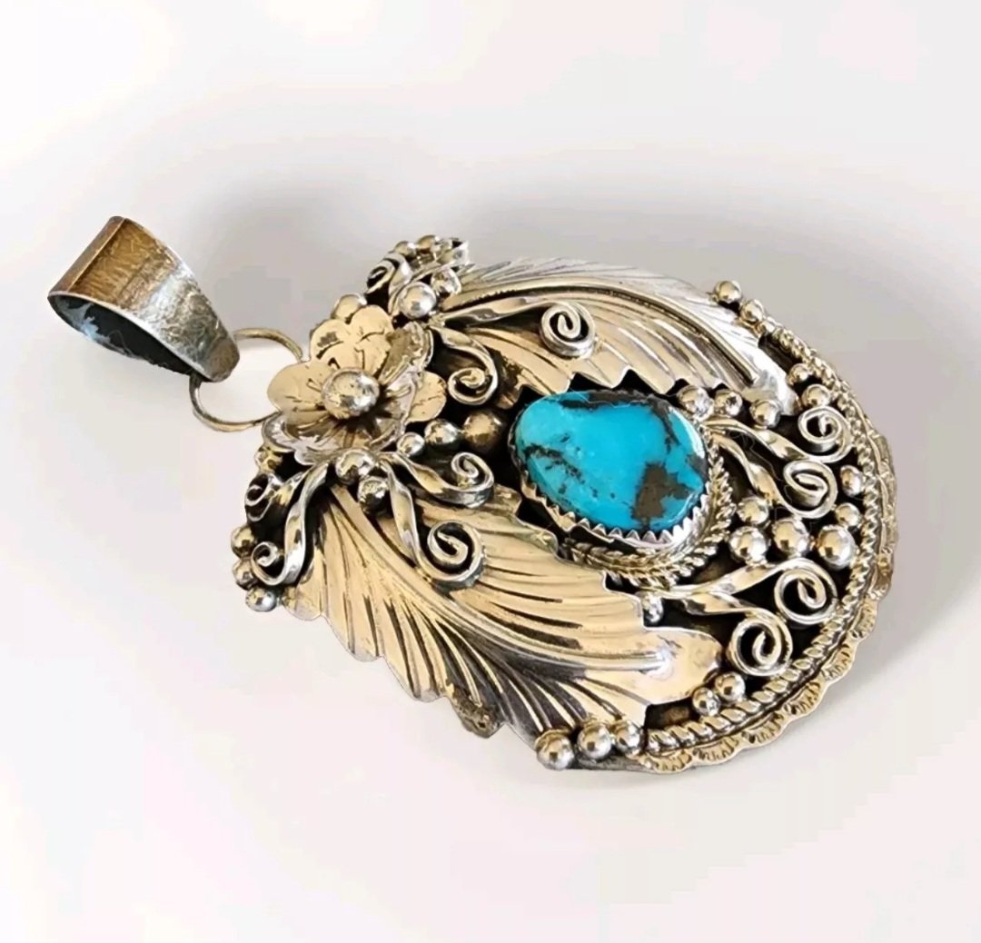 Navajo Native American Gary Edwards Sterling Silver Kingman Turquoise Signed Pendant