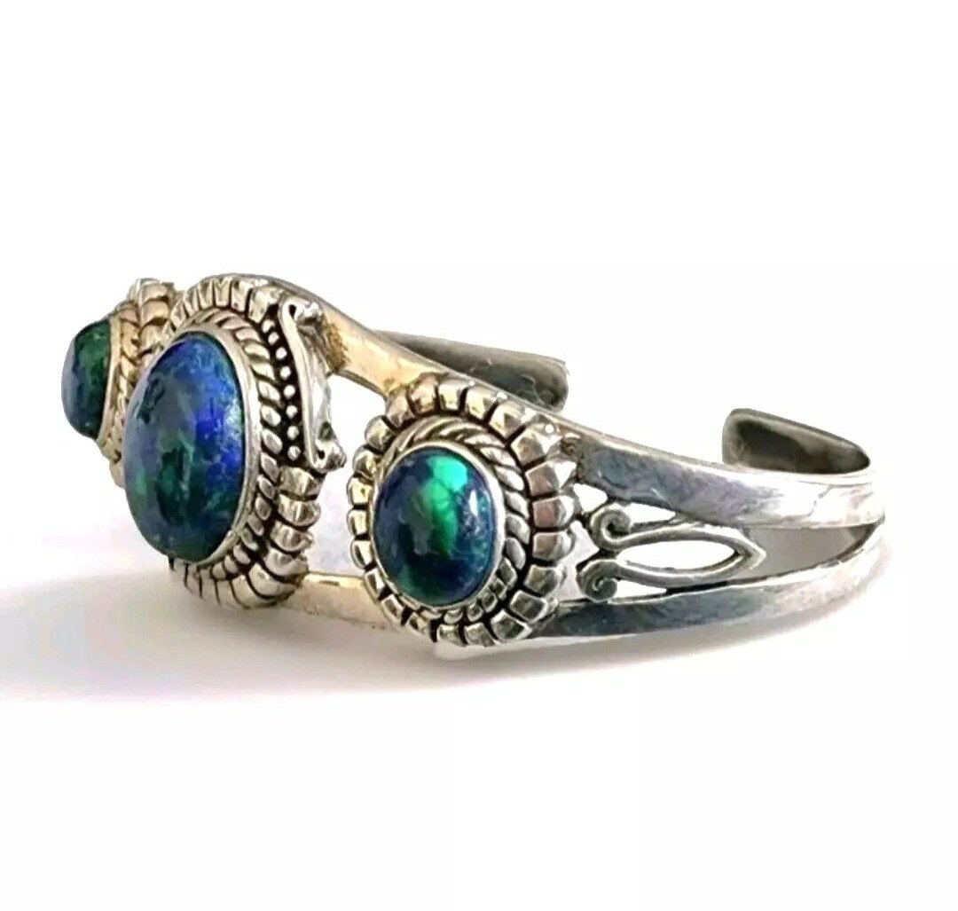 Sterling Silver Eilat Stone Cuff Bracelet From Israel
