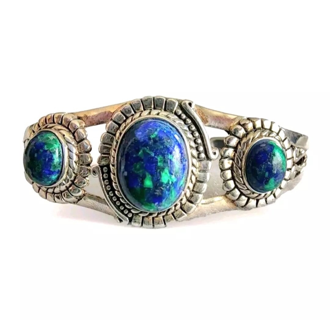 Sterling Silver Eilat Stone Cuff Bracelet From Israel