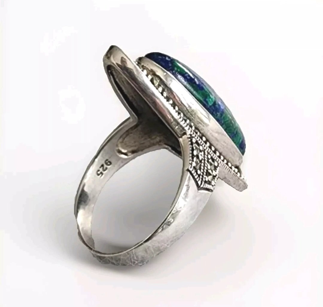 Sterling Silver Eilat And Marcasite Ring From Israel, Size 7.5