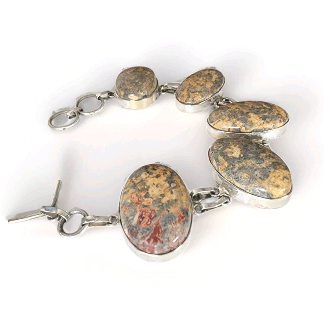 Sterling Silver Unakite Chain Link Bracelet