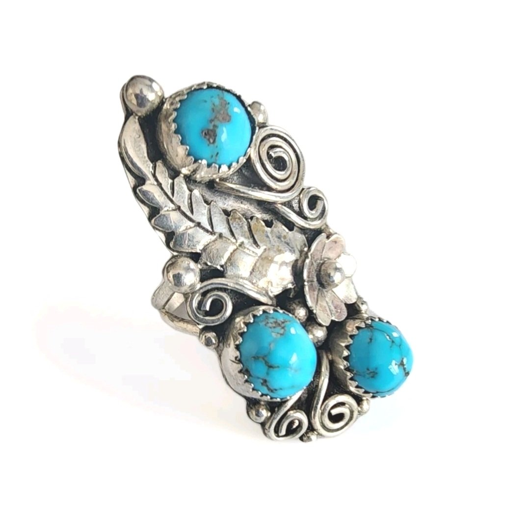 Navajo Native American Sterling Silver Turquoise Ring