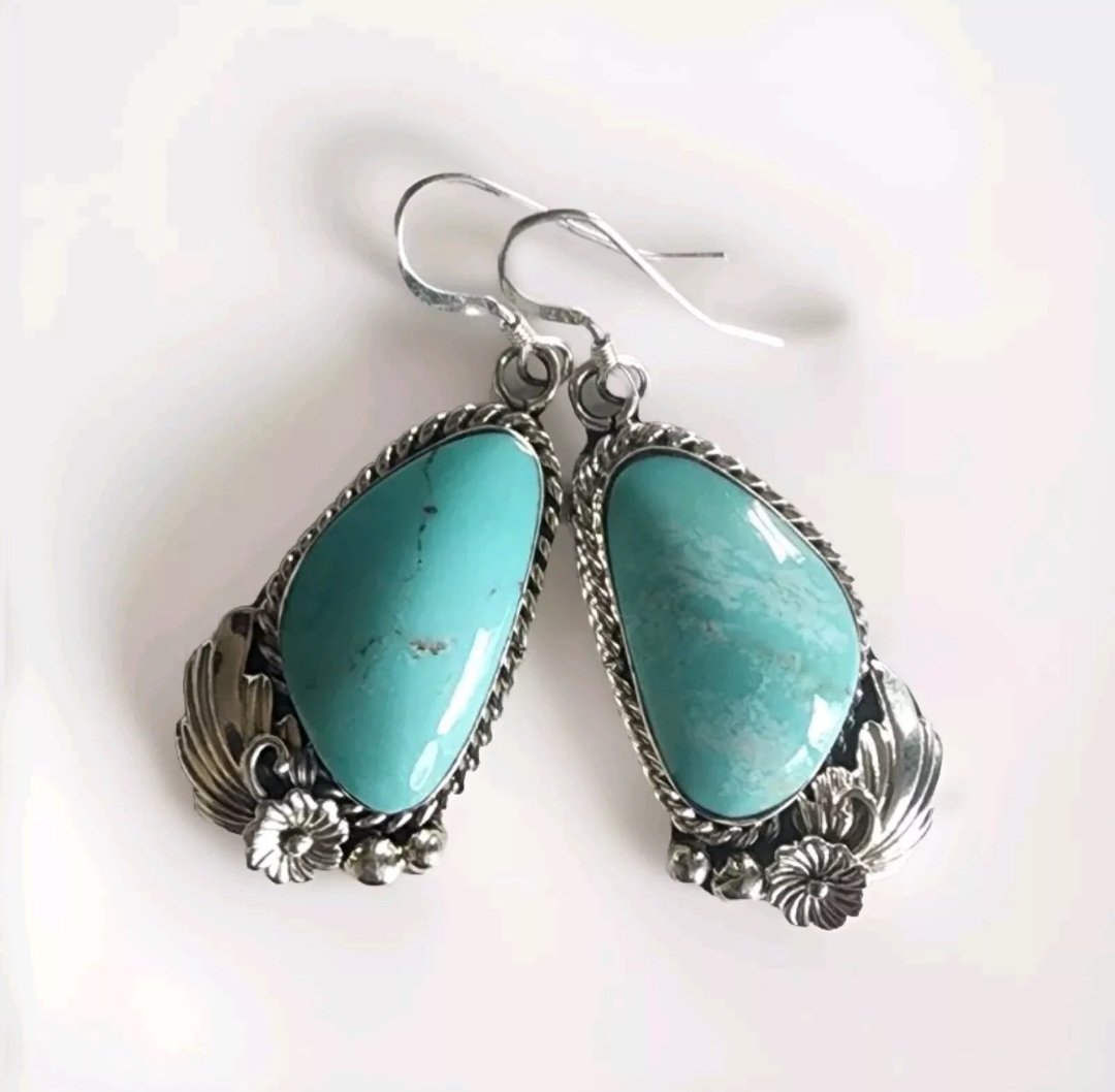 Navajo Annie Platero Sterling Silver Dangle Turquoise Earrings