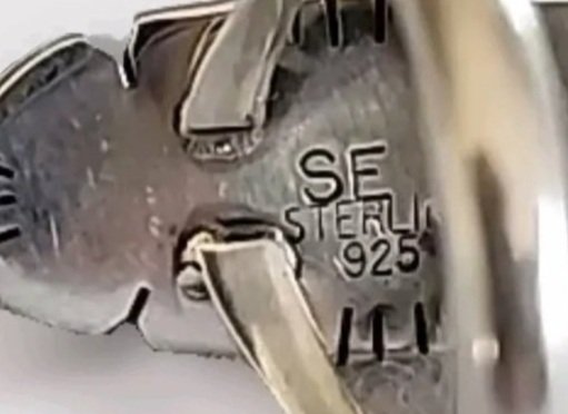 Navajo Native American Sterling Silver Malachite Ring Signed SE, Ring Size 8.50