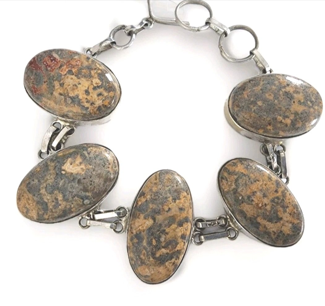 Sterling Silver Unakite Chain Link Bracelet