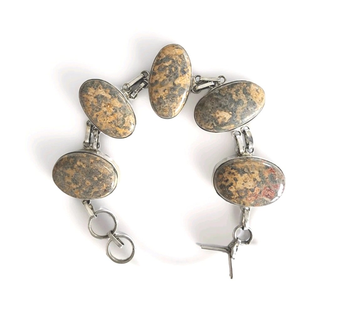 Sterling Silver Unakite Chain Link Bracelet