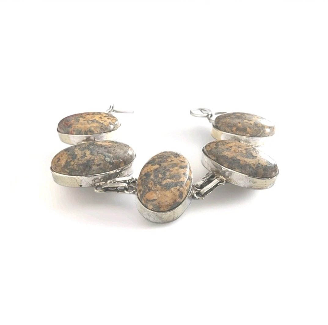 Sterling Silver Unakite Chain Link Bracelet