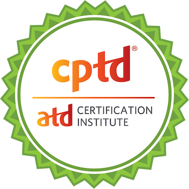 Certification badge for the ATD Certification Institute, featuring the logo with the text 'cptd' in orange and red, and 'atd CERTIFICATION INSTITUTE' on a green background with a white circular center.