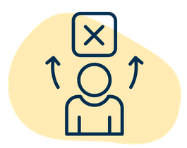 Icon of a person with arrows indicating movement or change around them, and a crossed-out symbol above, suggesting options or choices being rejected.