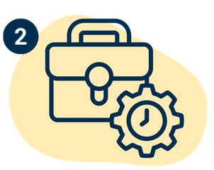 A briefcase icon with a gear and clock, indicating business or time management.