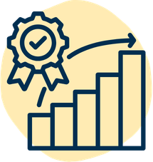 Bar chart showing growth, with a ribbon badge indicating achievement or success.