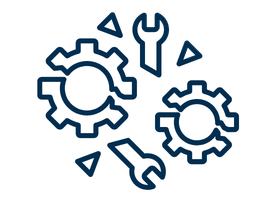Icon of a cloud with gears and a wrench, representing cloud maintenance or technology support.