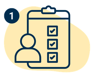 Checklist with three items and a person's icon on a clipboard.