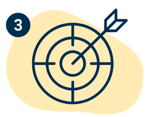 Target with an arrow hitting the bullseye and the number 3 in a circle