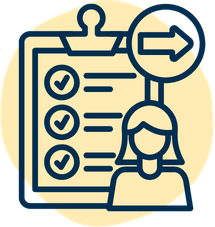 Illustration of a person with a checklist and a magnifying glass