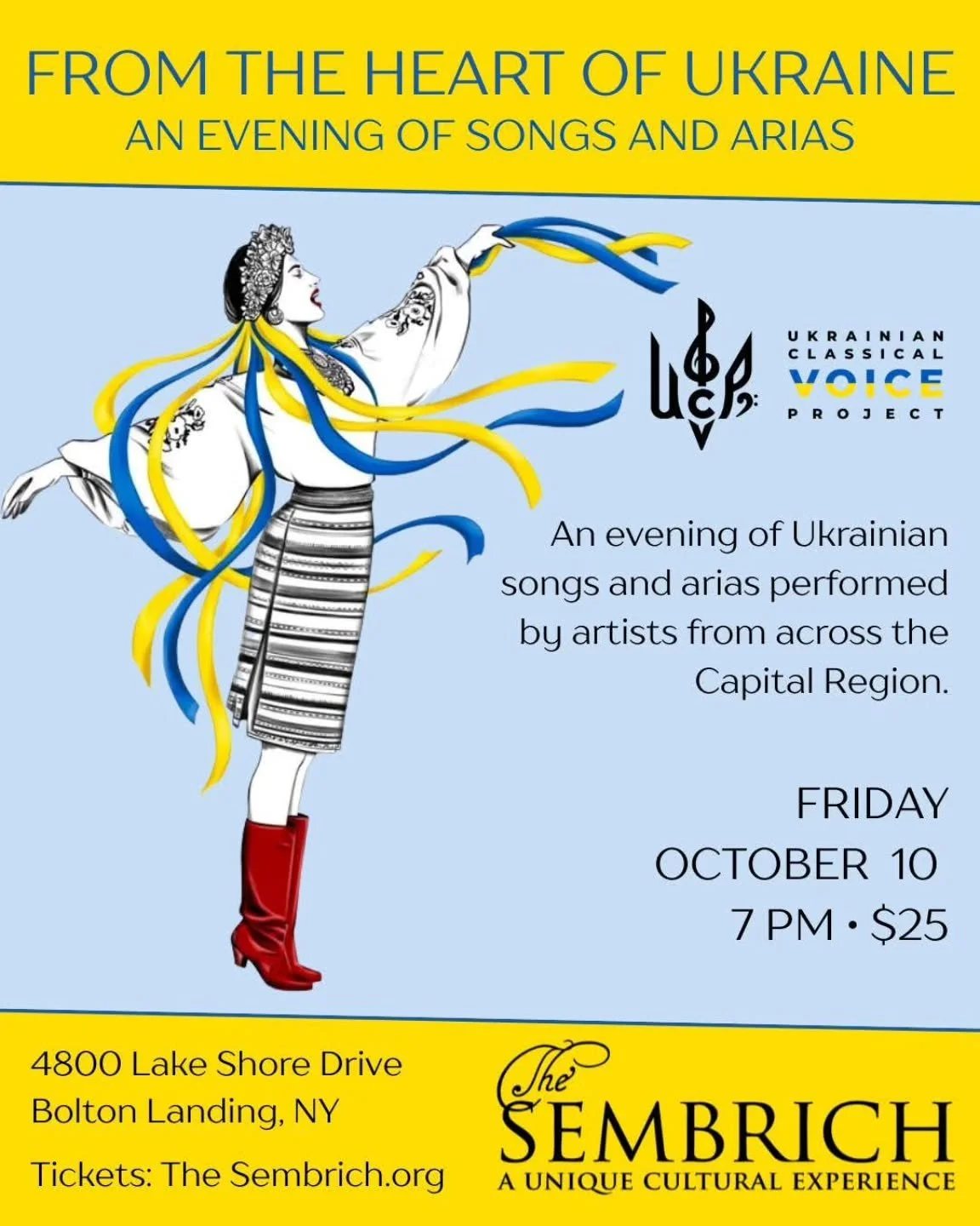 The Ukrainian Classical Voice Project is excited to partner with The Sembrich to present a concert of Ukrainian art songs and arias performed by artists from across the Capital Region including UCVP founder, Ukrainian American soprano Irina Petrik, B