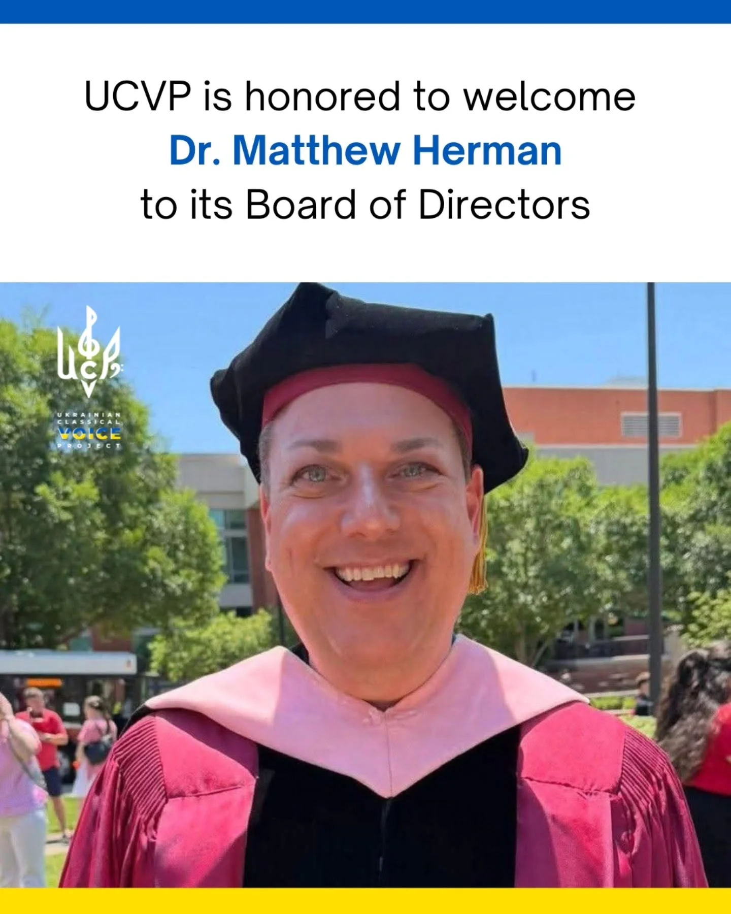 The Ukrainian Classical Voice Project is honored to welcome Dr. Matthew Herman @matthew.herman.9212 to its Board of Directors!! 🎉🎉🎉🎉

A distinguished composer, educator, and advocate for the arts, Matthew brings a wealth of experience, artistic e