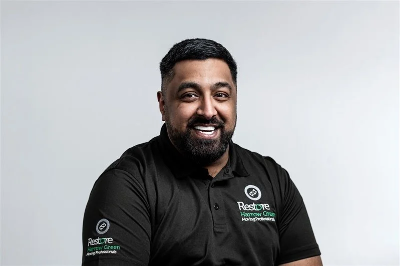 a man wearing a work t shirt with restore Harrow Green logo - London Portrait Photographer Matt Rock