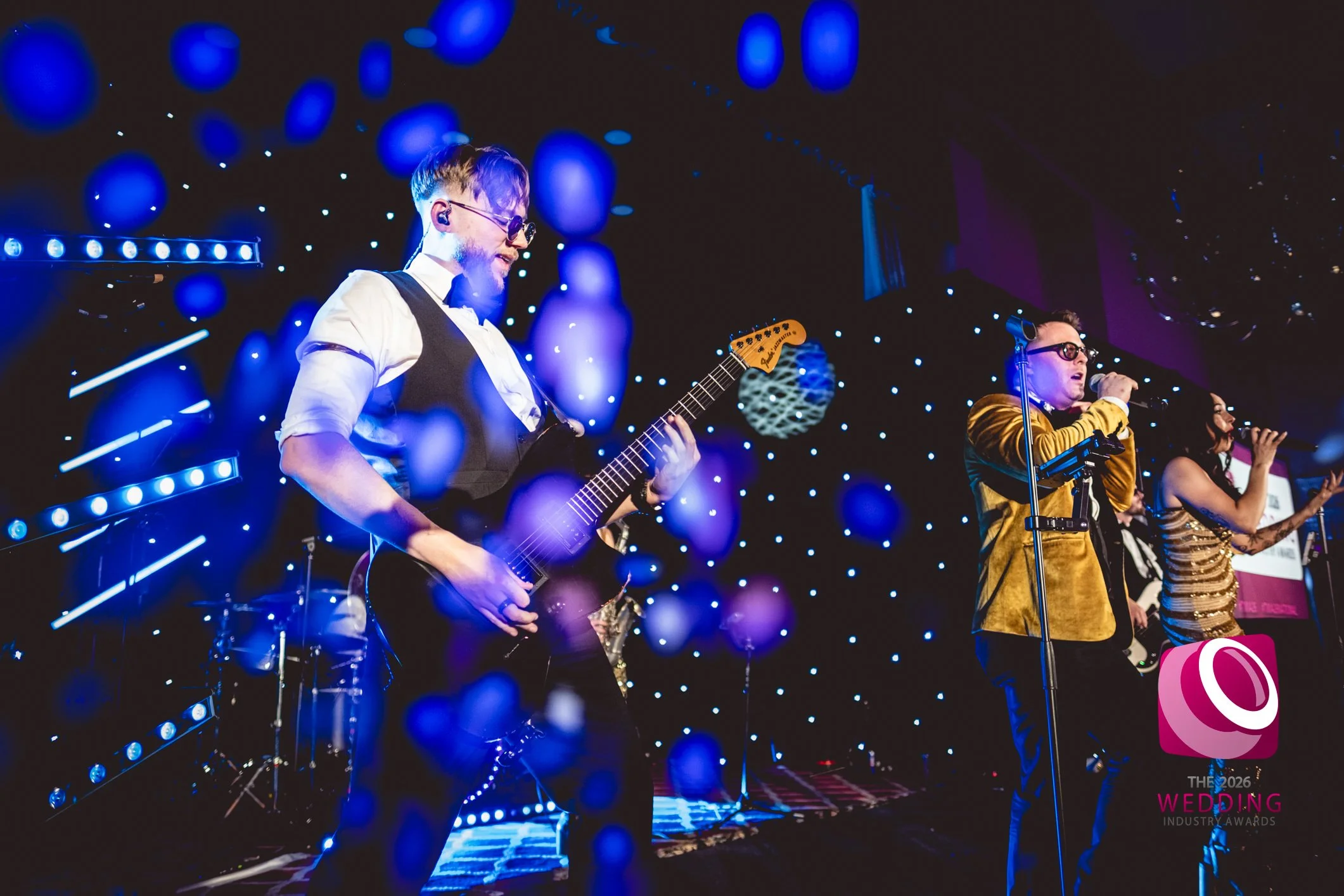 Guitar player from Tux Fizz on the Main Stage at The Wedding Industry Awards held at The Adelphi Hotel, Liverpool