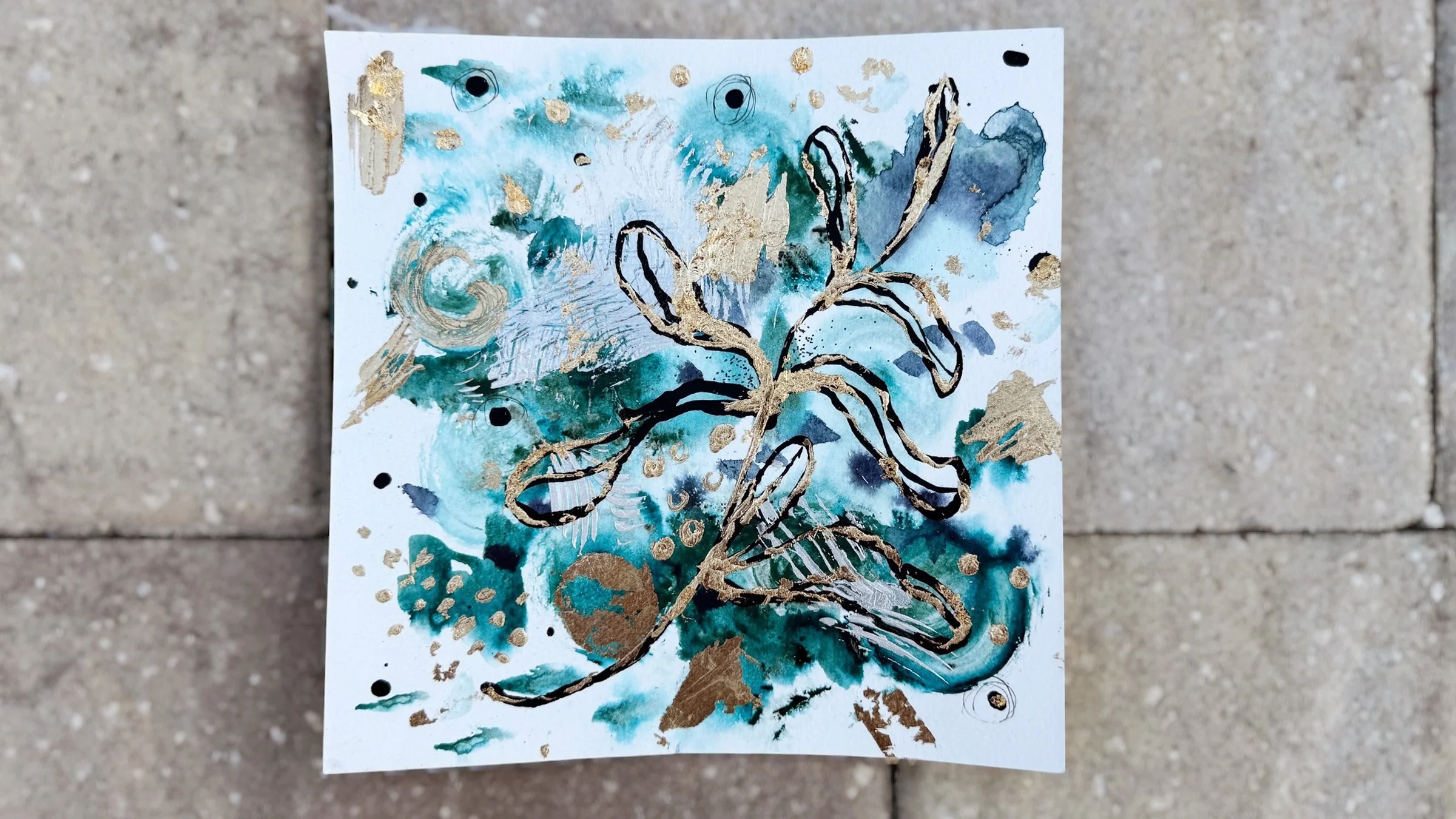 Teal Mixed Media Gold Leaf Abstract Foliage TikTok LIVE 01 Replay