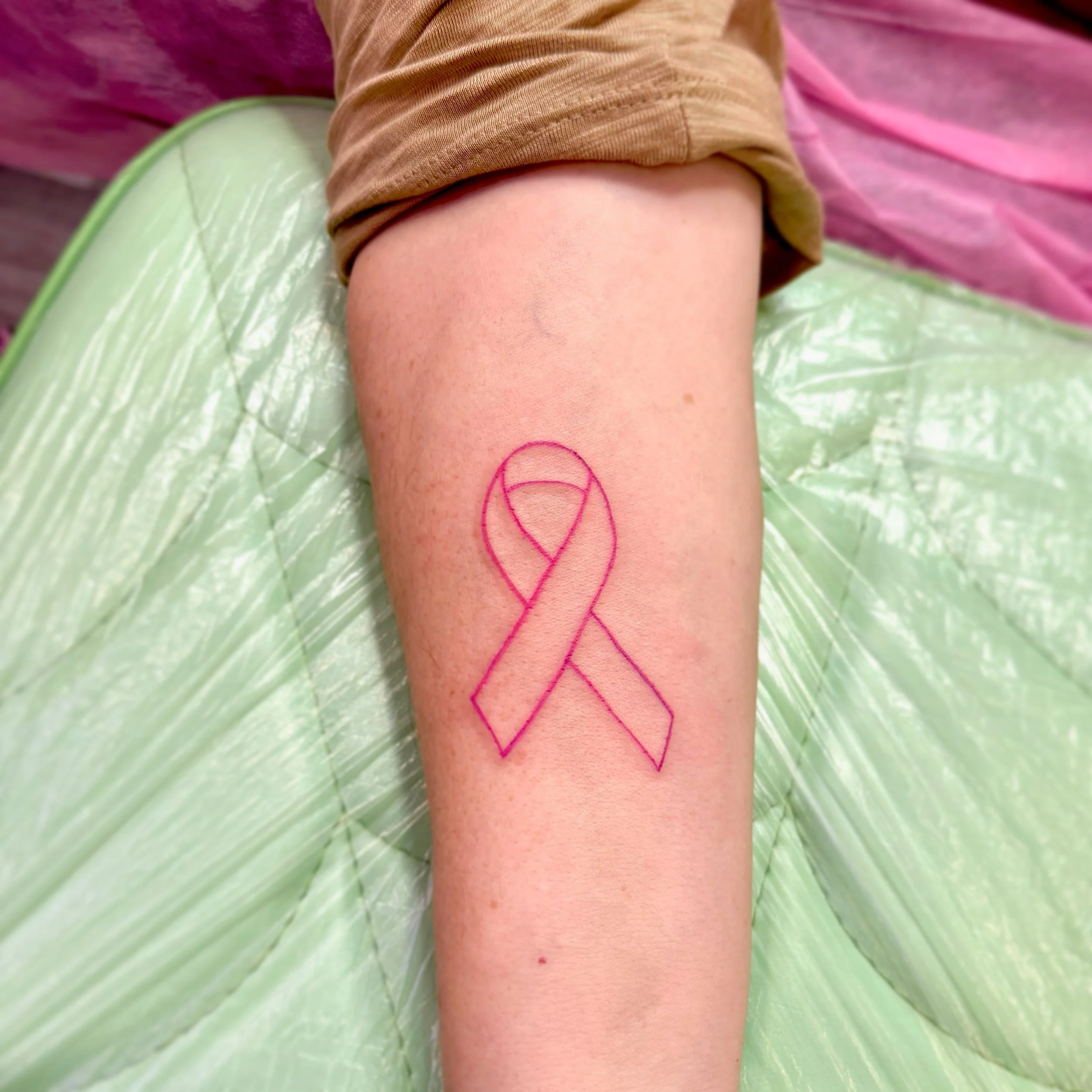 pink ribbon tattoo, breast cancer tattoo