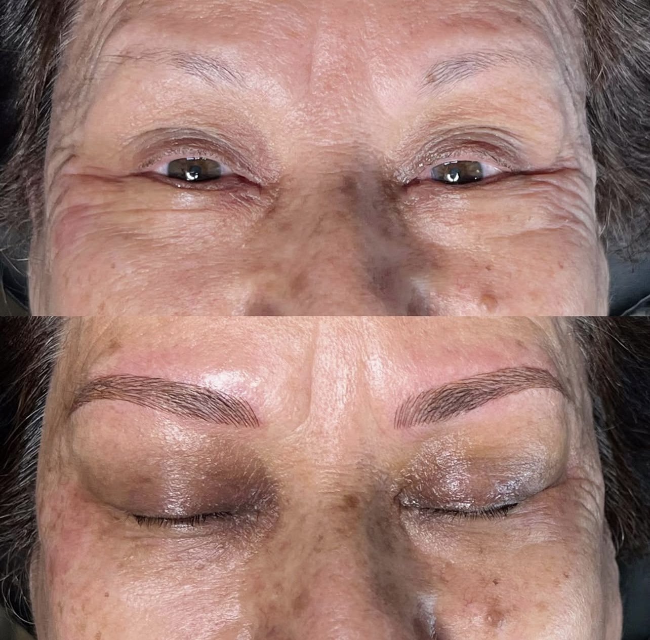Soft microblading on aging skin, providing natural definition without harsh lines.