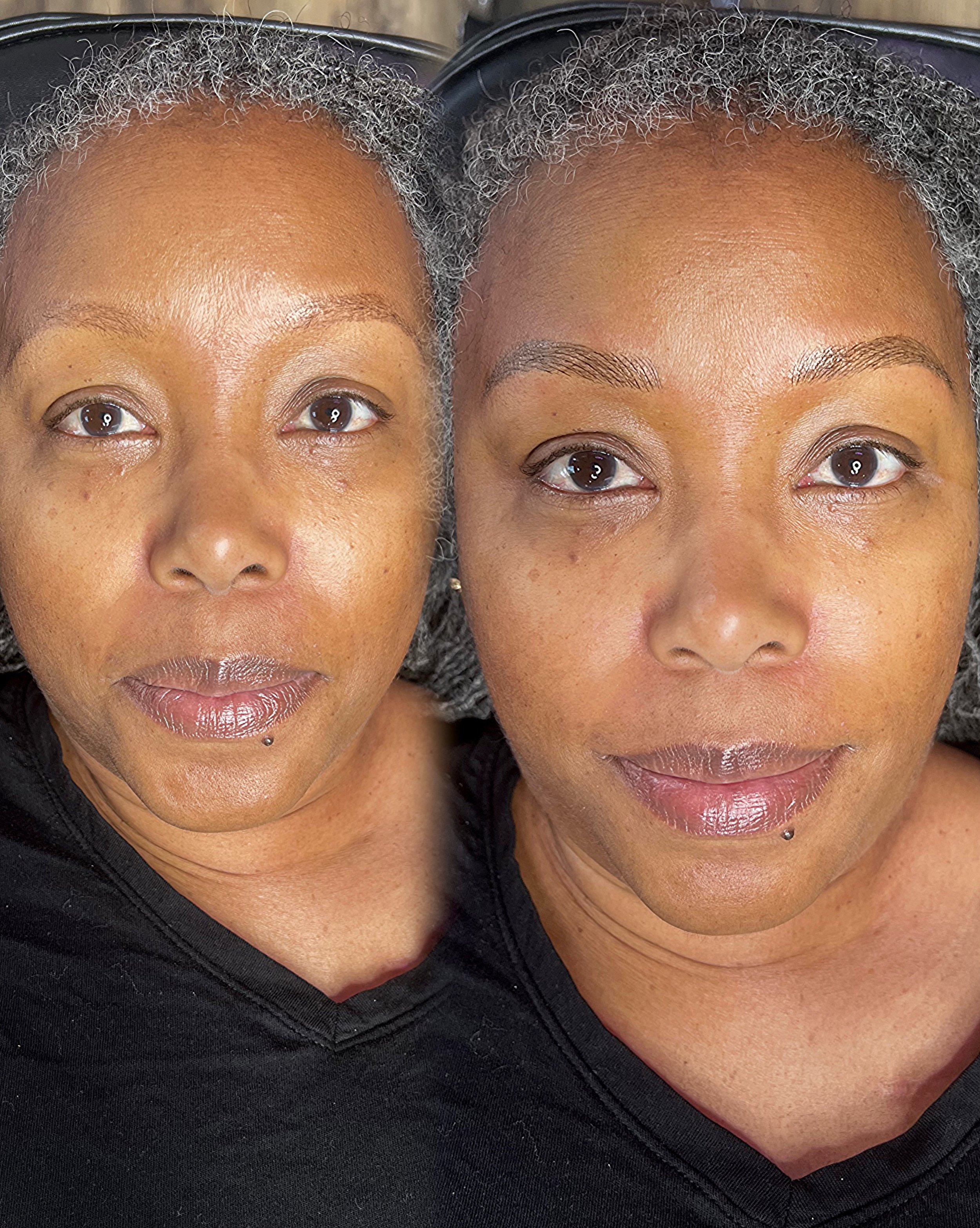 Before and after of microblading on melanin-rich skin