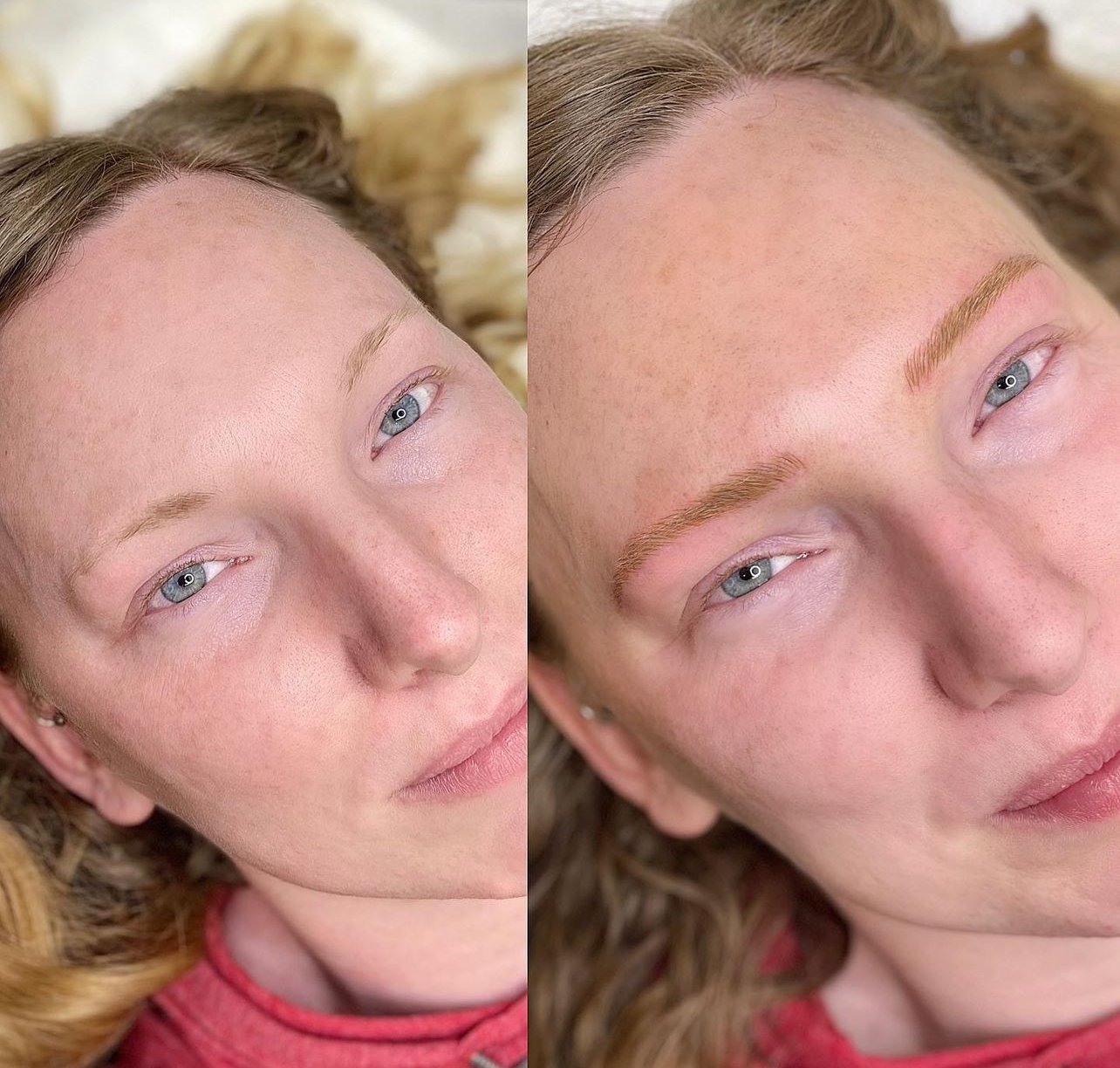Fresh microblading on blonde client with soft, wispy strokes for a natural enhancement.