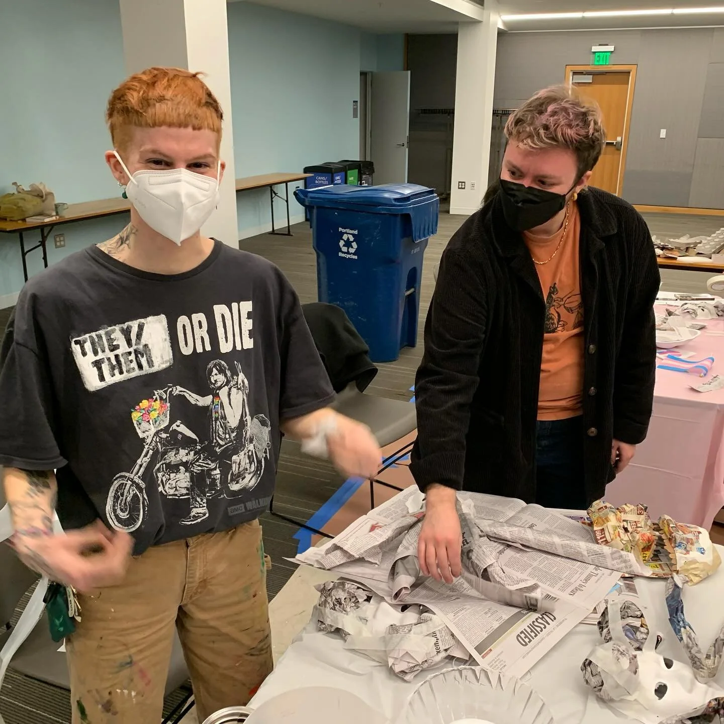 Day one of our Paper Mache Mask Making workshop at @portlandpubliclibrary is a wrap&hellip; On to day two!  We hope that you&rsquo;ll join us, even if you missed day one. Come in and get warm with us (but please travel safely with this spring snow st