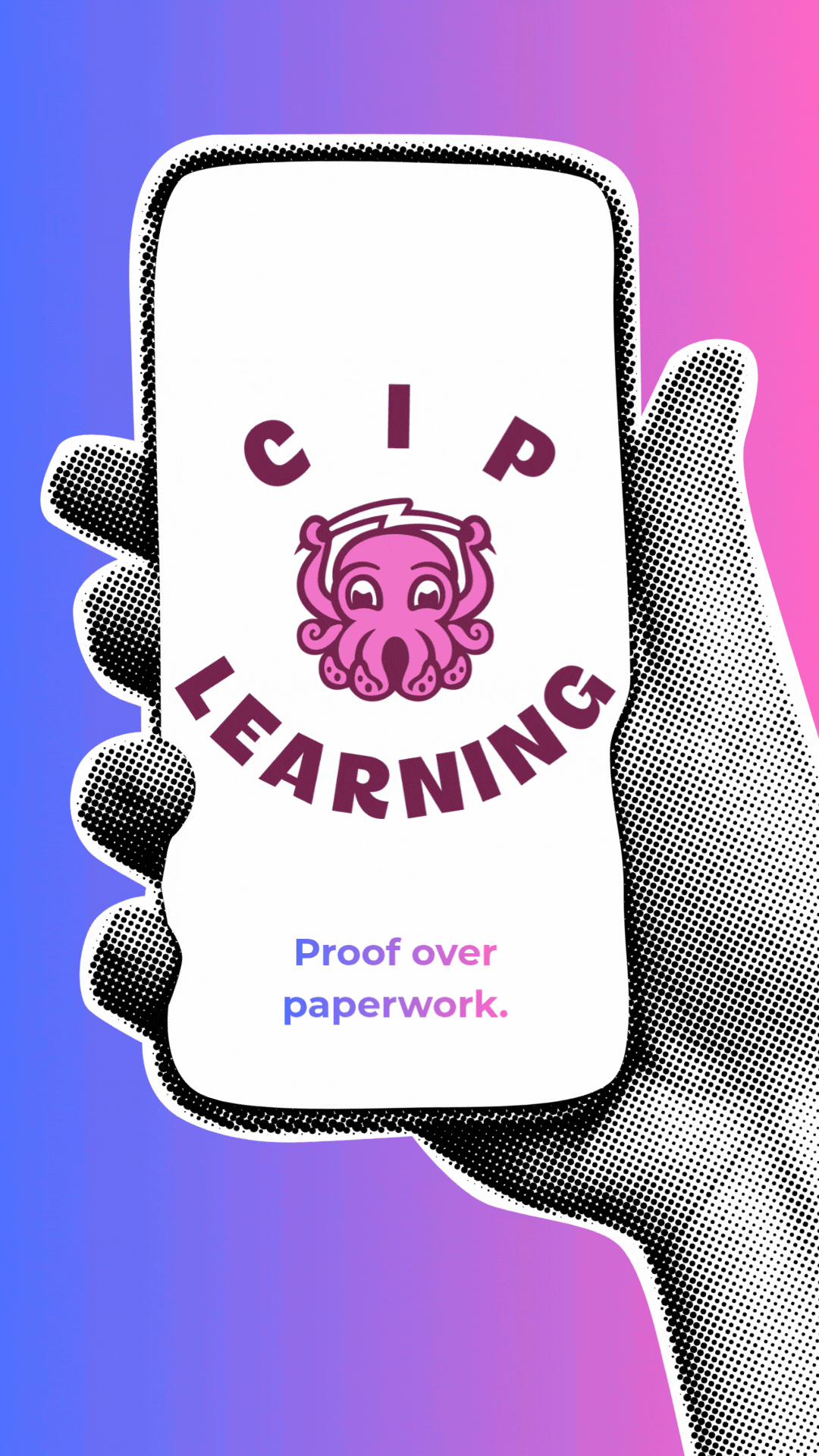 A GIF sharing the CIP Logo and the tagline: Proof Over Paperwork, a slide that says "For the Future" and discusses the need to transform learning in the classroom by first transforming learning of teachers, a slide on Competency-based Education.