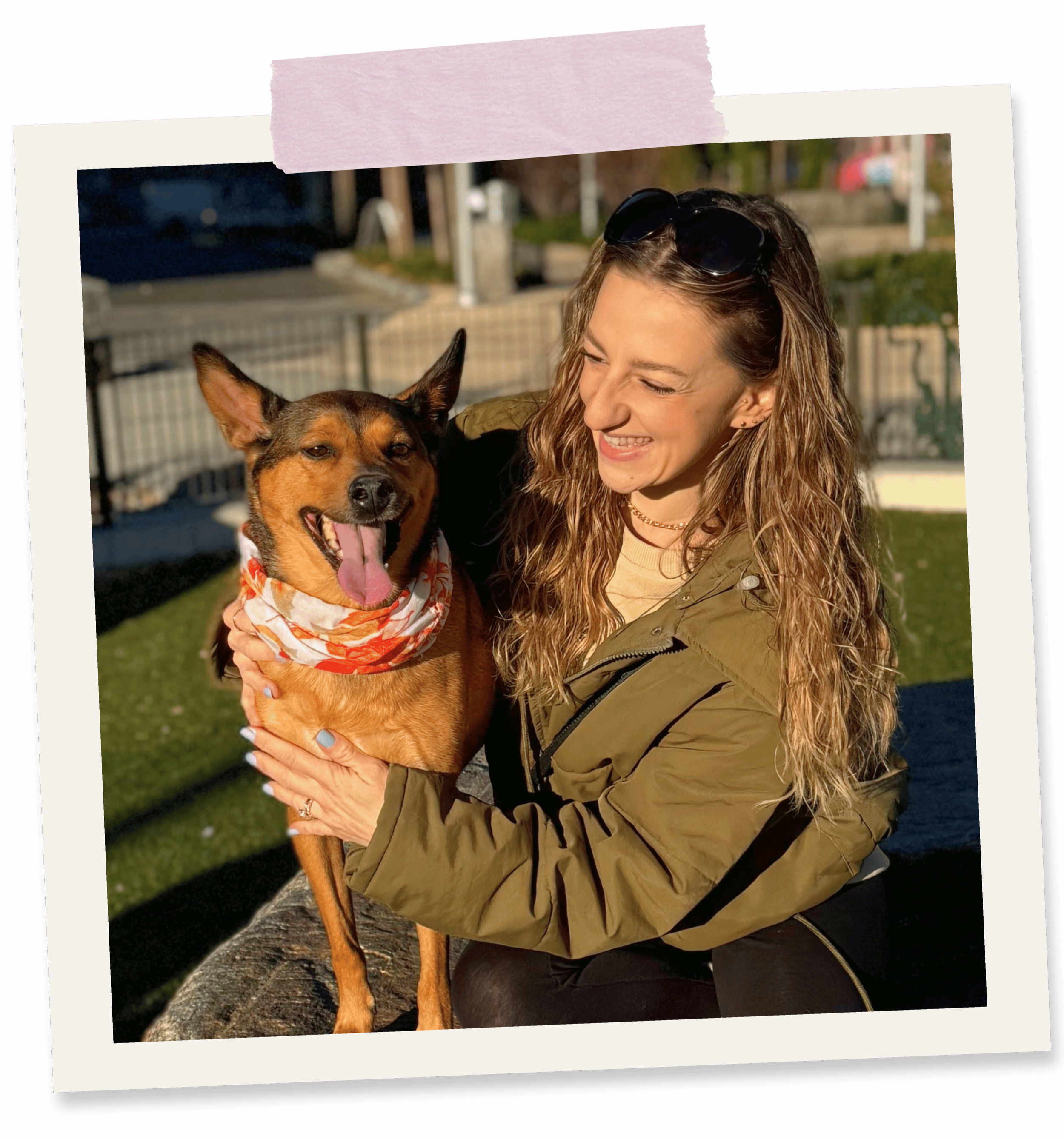 Sam Krudner holding her dog, Lola