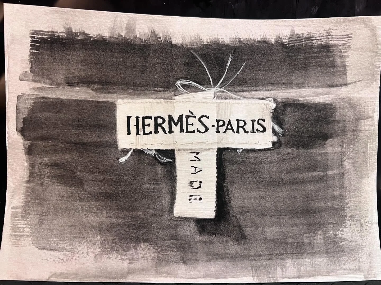 Had to move to the kitchen while the plumbers were in and out all day&hellip; Soooo, am slowly getting back into the groove this year with some small pieces! What do u think?

@hermes label in watercolour and gouache on A5 watercolour paper.
.
.
.
.
