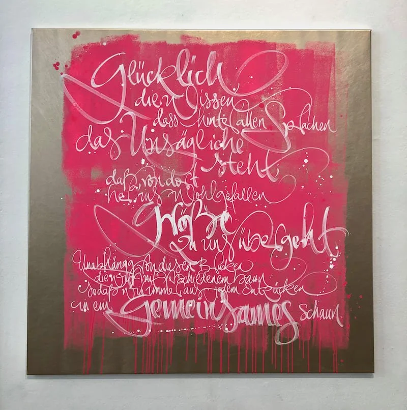 Kalligraphie - Acryl auf Kunstleder-Glücklich
