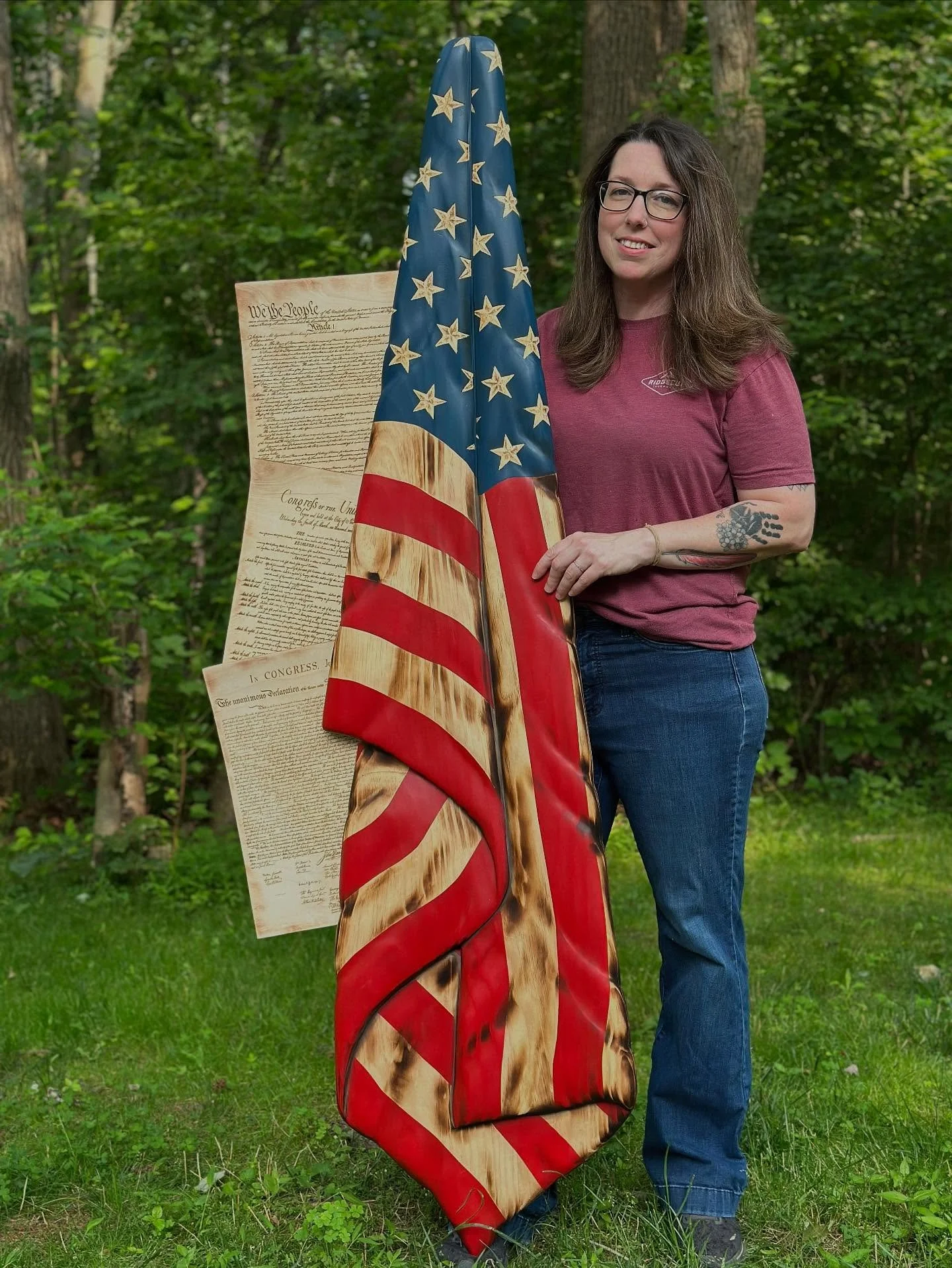Largest flag so far, ordered by a husband for his wife&rsquo;s long awaited citizenship ceremony. Her day has come and I am so honored to have been asked to create this special piece. 

#balicedesignco #smallbusiness #womanowned #usa #womanwoodworker