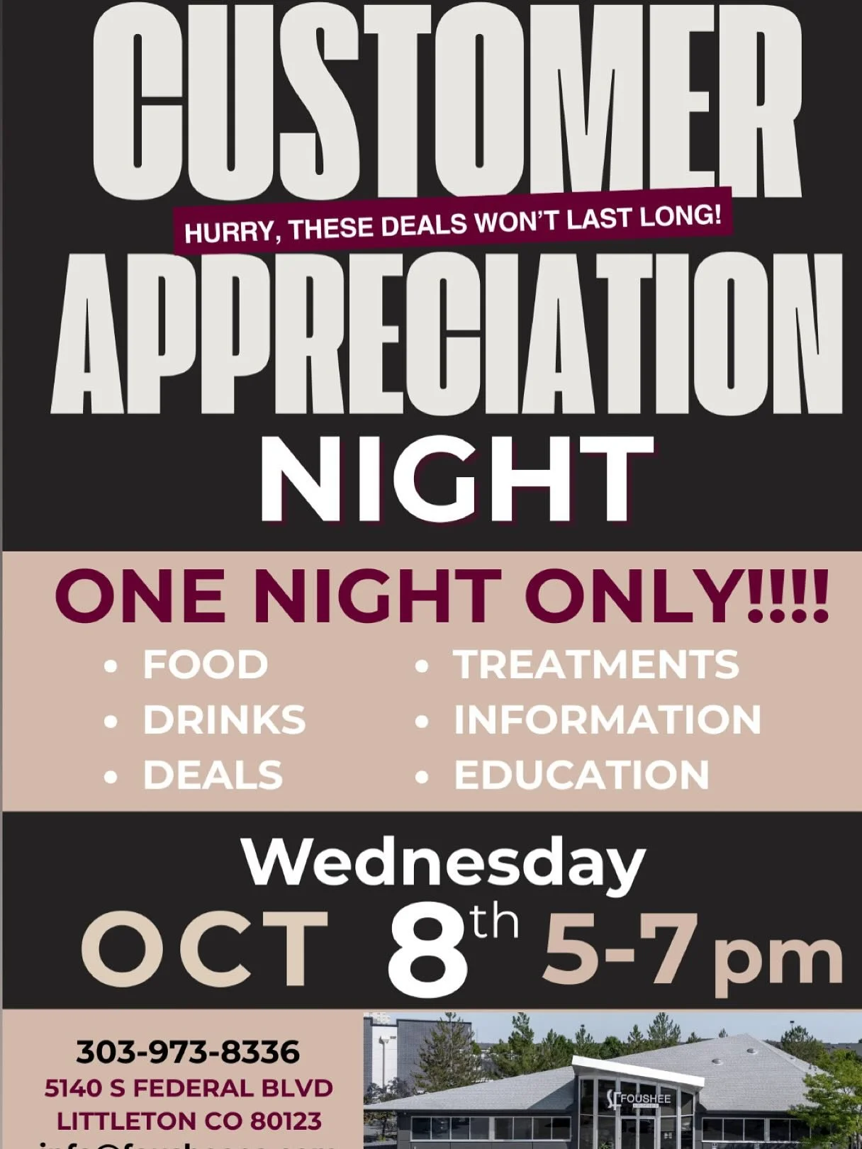‼️✨ATTENTION✨ATTENTION ✨‼️

‼️Tomorrow is the last day to purchase VIP for the customer appreciation night on  oct 8th‼️
Call today to buy or purchase online ✨✨✨

See you soon 😁✨

#fousheesalonmedspa #customerappreciationevent #denversalon #denversp