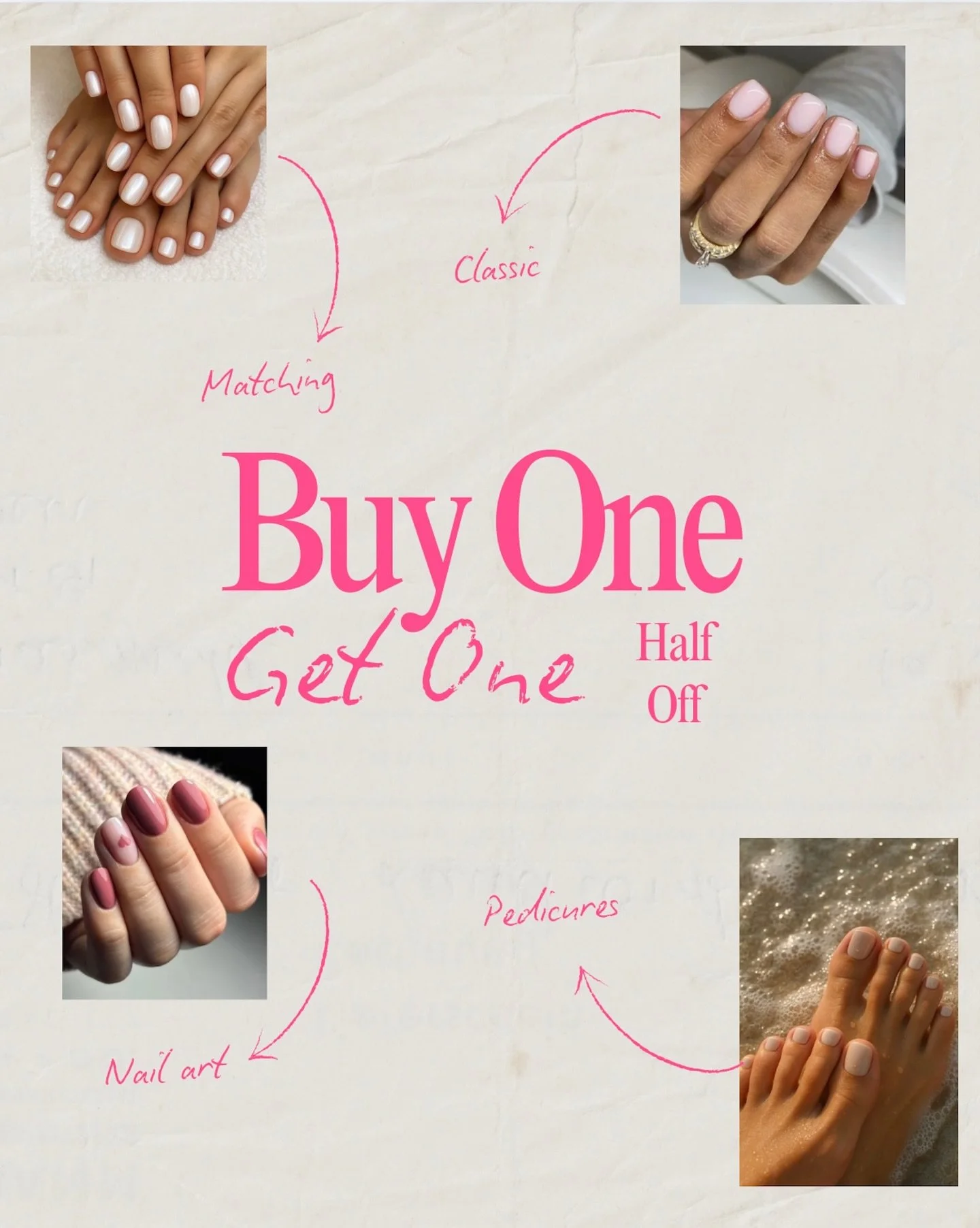 Have a special someone? We&rsquo;ve got the perfect gift! Buy one get one half off pedicures and manicures!!💅