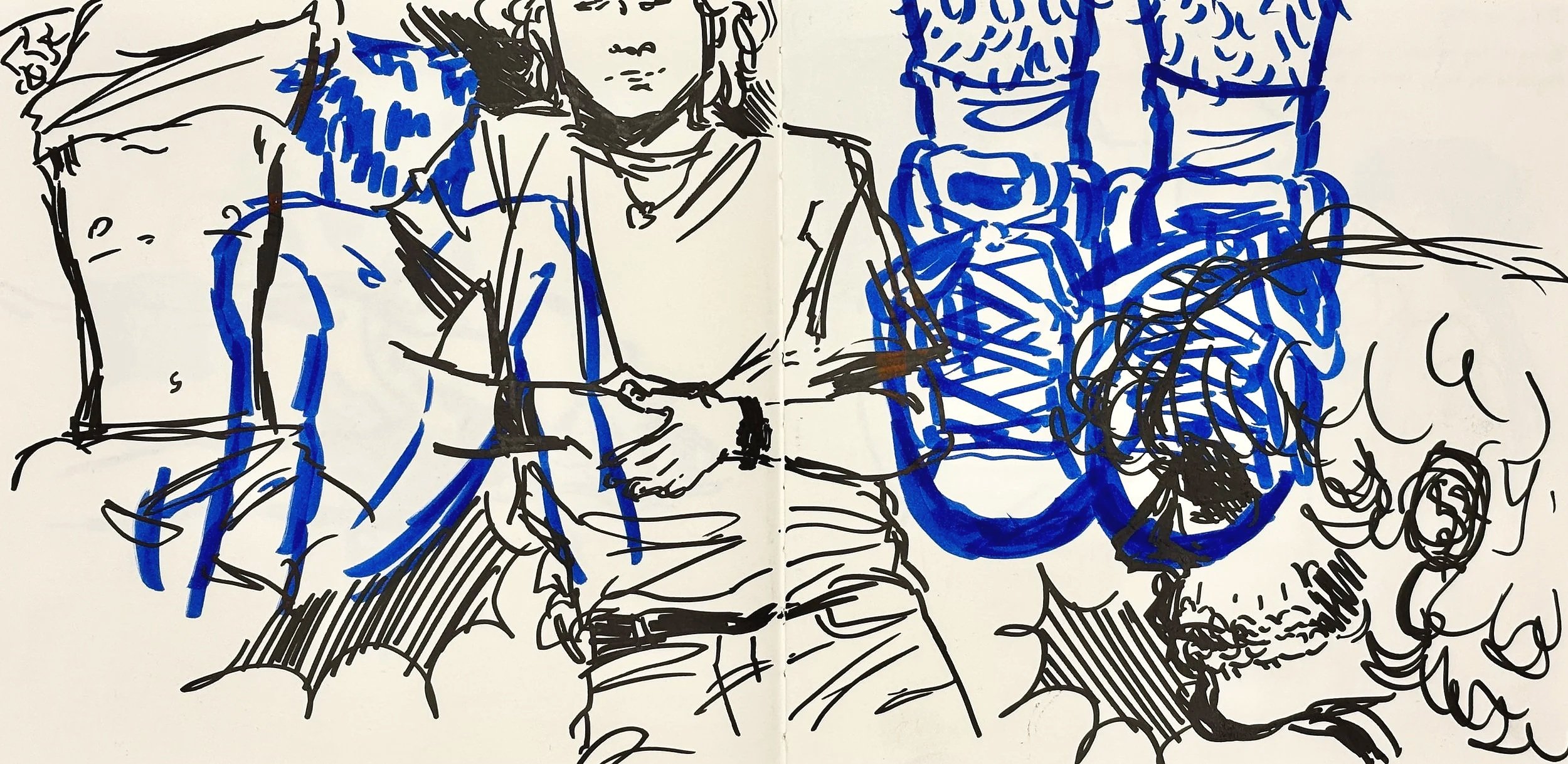 blue, 8"x16", marker in sketchbook