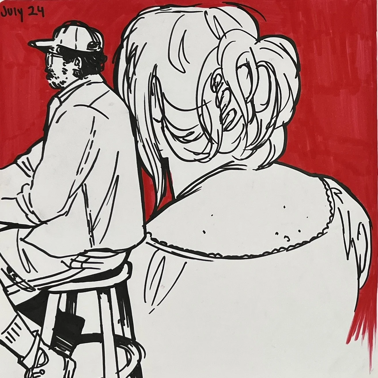 red two, marker in sketchbook, 16”x8”, 2024