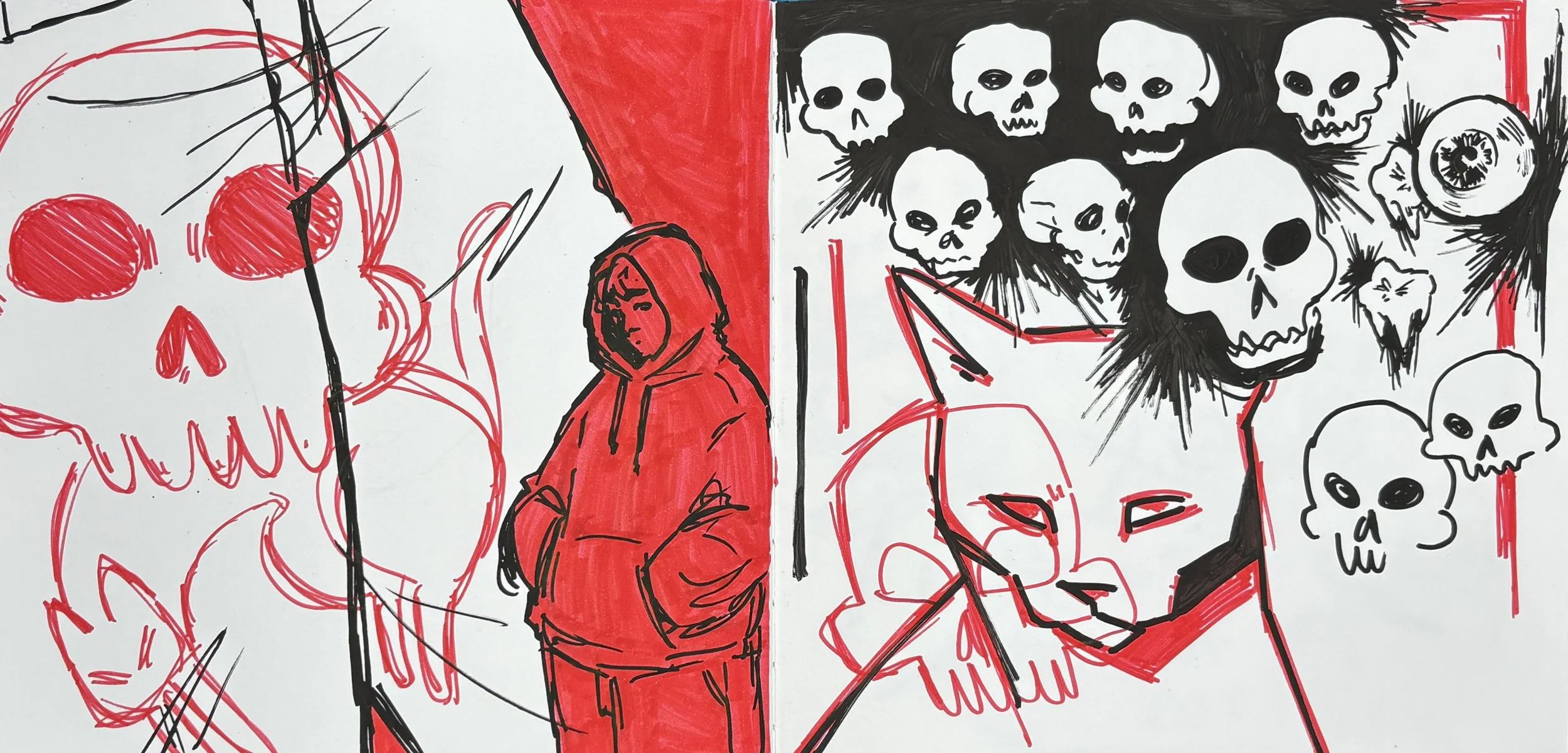 bones, marker in sketchbook, 16"x8", 2025