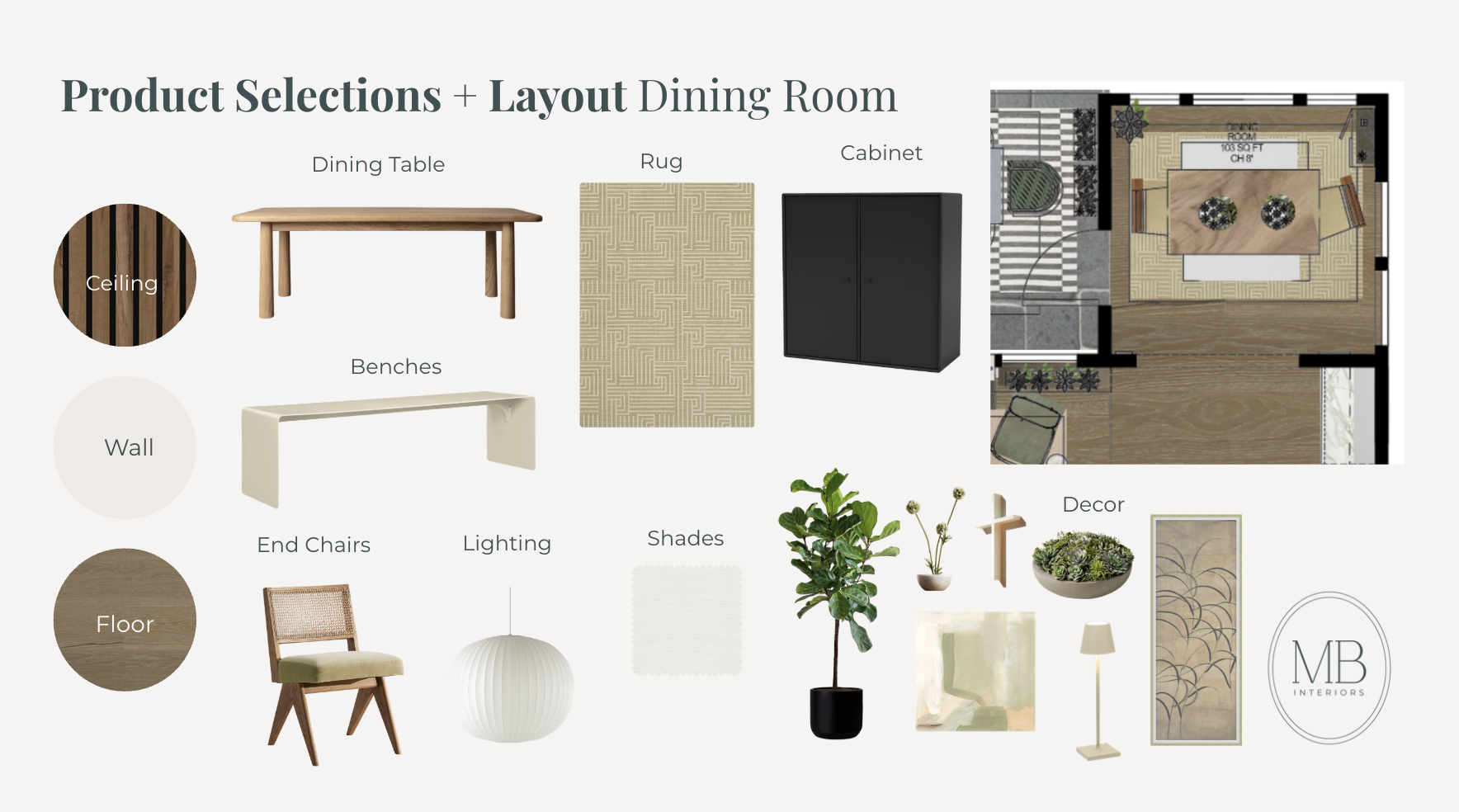 Interior design material selections including wallpaper, artwork, and fabric samples, Bremerton interior design project