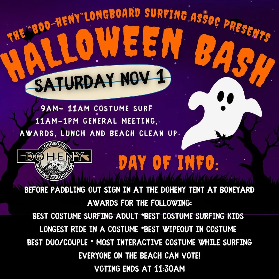 Hello folks. 

Here are some awesome updates for the surf gathering on November 1st. 

We are stoked to see everyone and cannot wait to surf and have some amazing fun this Saturday. 

#doheny #dohenylongboardsurfingassociation #danapoint #generalmeet