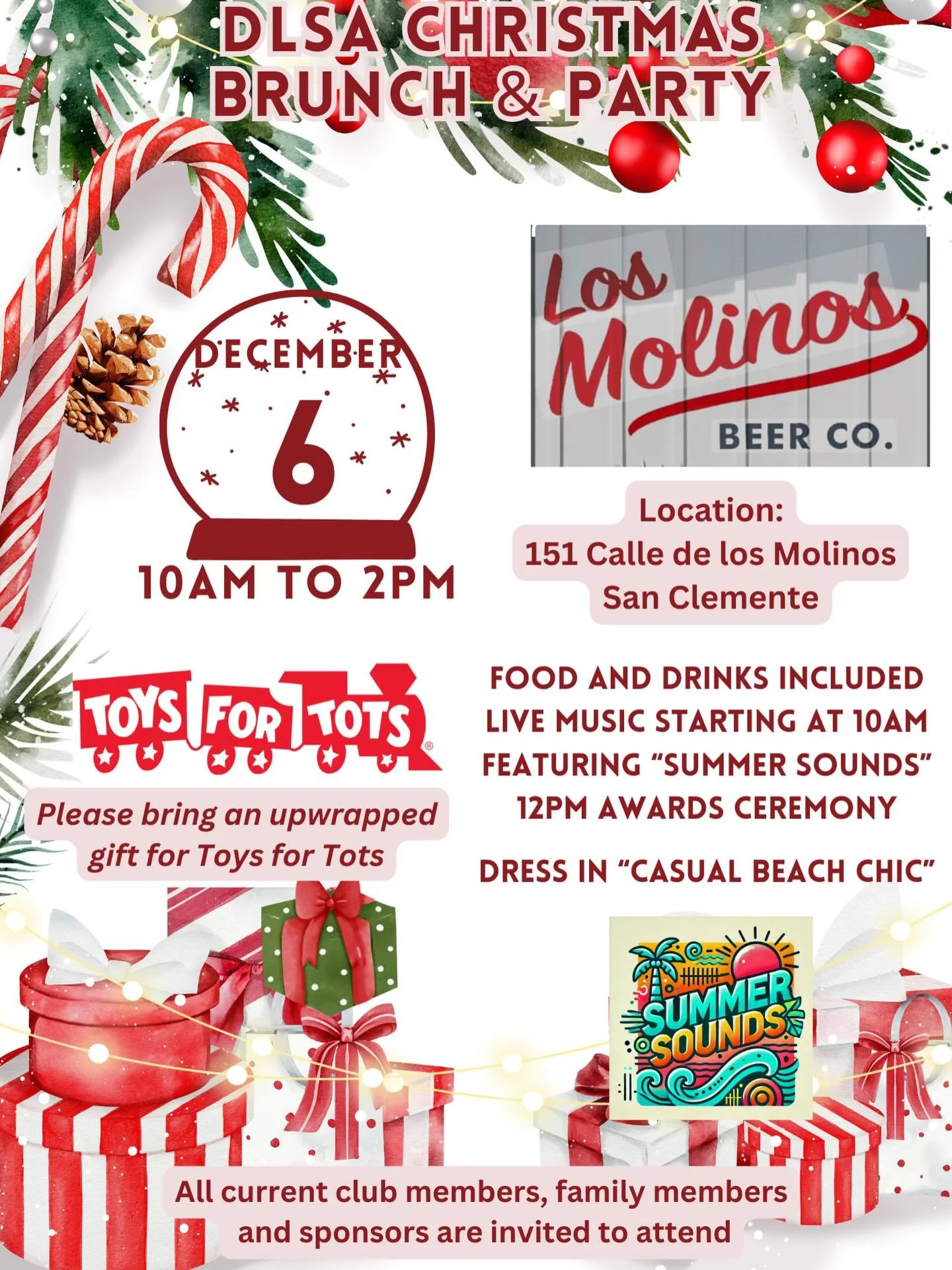 We hoped you left room for more fun and festivities. 

December 6th is the annual Doheny Longboard Surfing Association&rsquo;s annual Christmas party. 

We&rsquo;ll be taking over @losmolinosbeer from 10am to 2pm for food, live music, beverages, and 