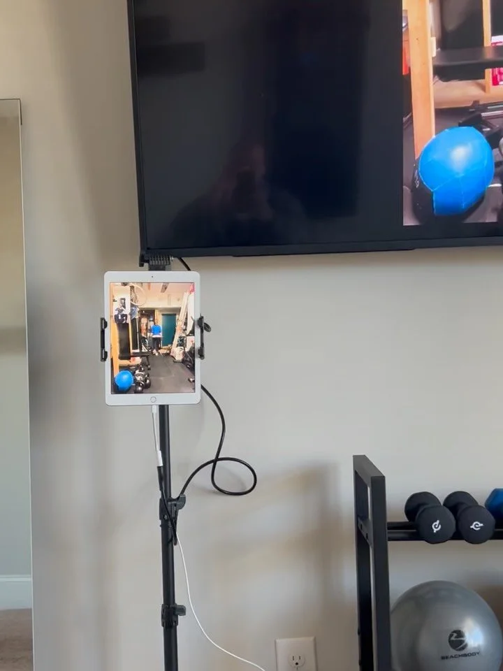 How it&rsquo;s going vs. How it started. 

6 years doing Live video sessions! I&rsquo;ve definitely stepped my game up from the tiny screen to the big screen! 

Allows me to see form much better, give form, and keep things personalized!