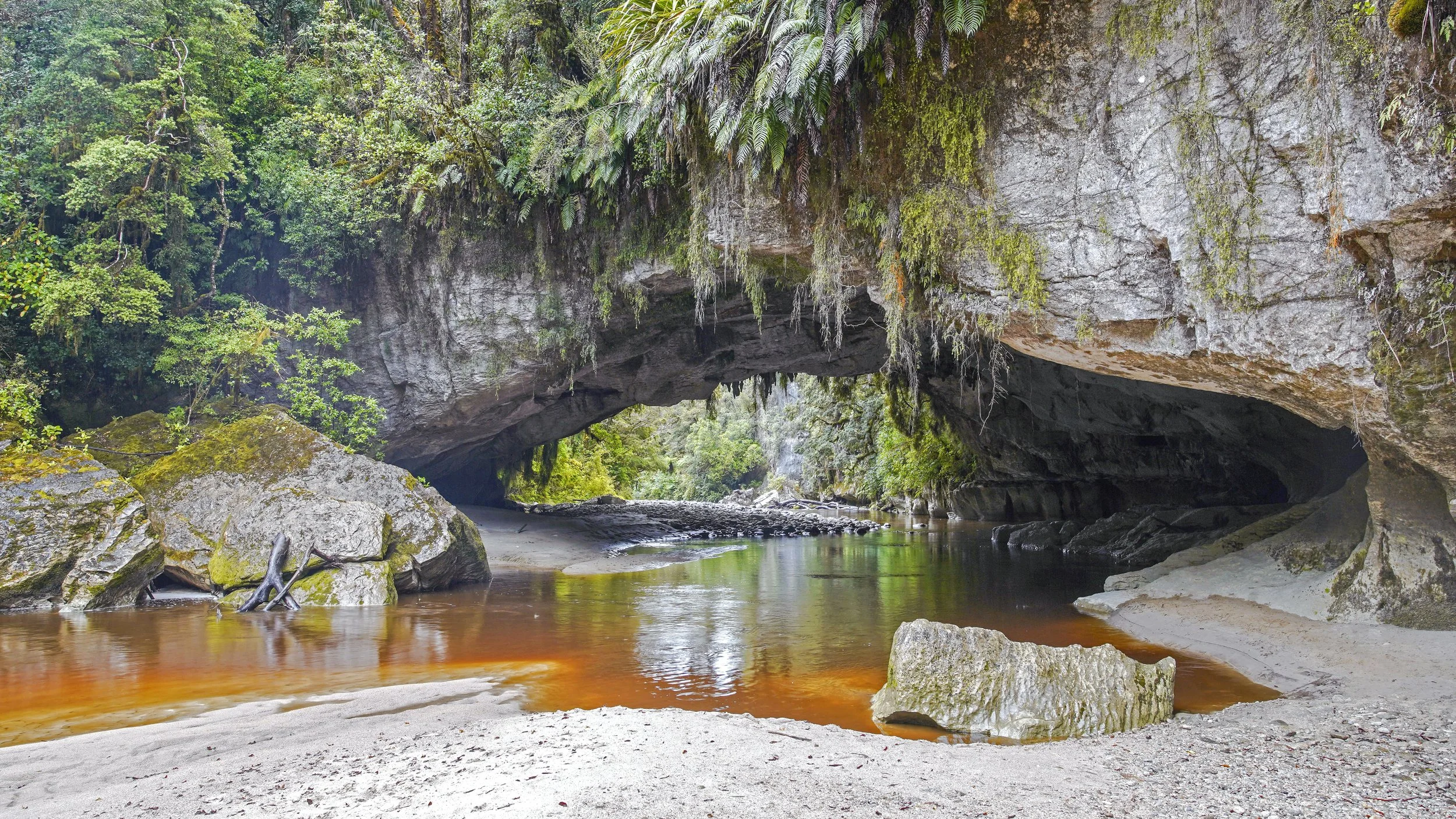 Oparara arches in Karamea under the rain, New Zealand