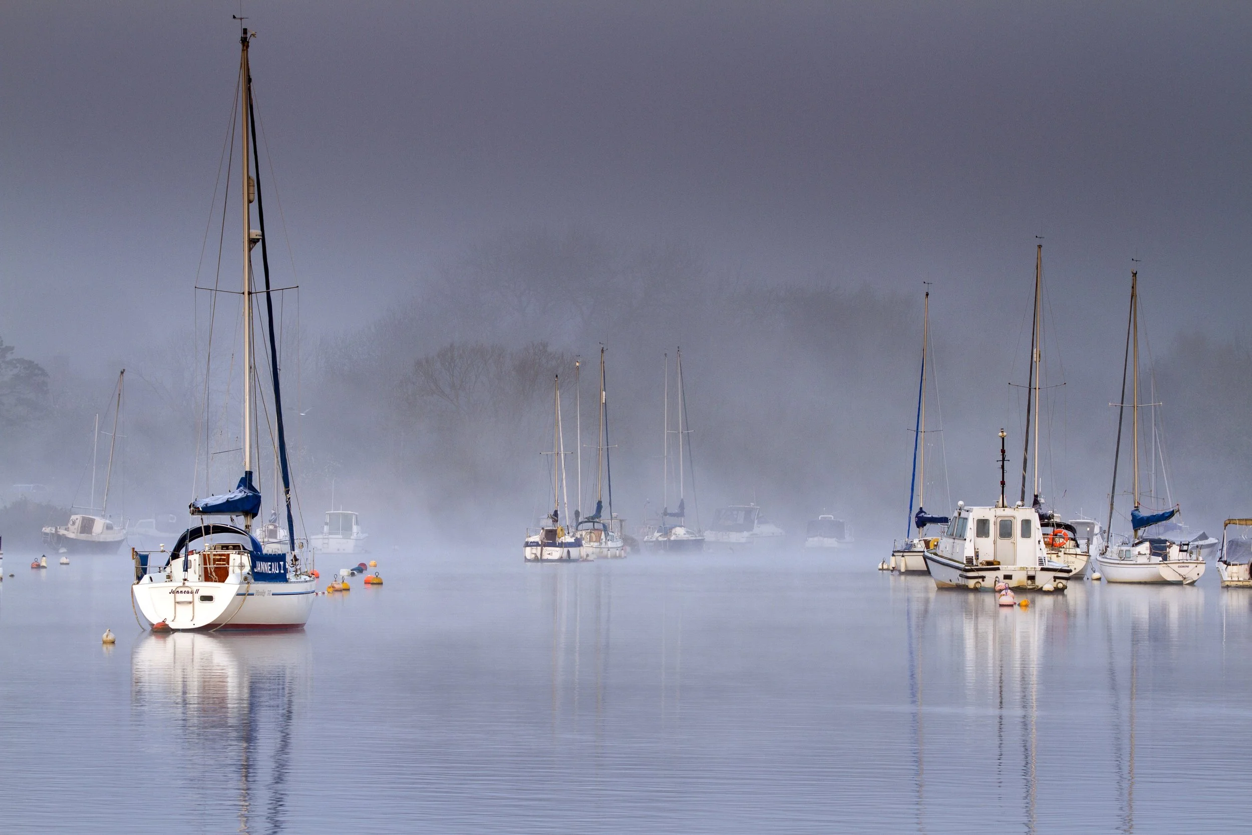Misty river Avon at Christchurch harbour.
