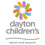 Dayton Children's Hospital logo with colorful pinwheel and text "dayton children's above and beyond."